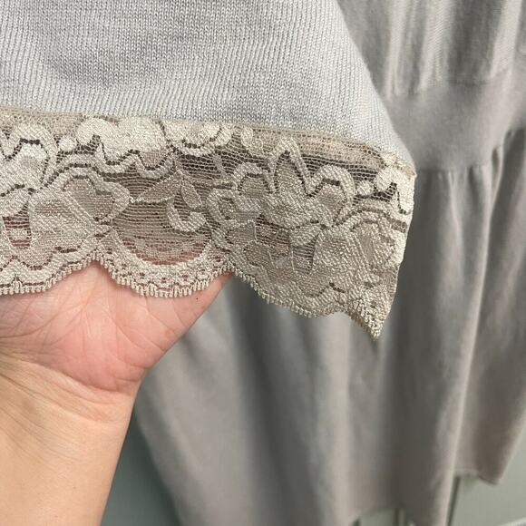 Spense Woman Gray Knit Sweater Dress Size 1X Lace Trim Sleeve Minimalist Casual - Picture 2 of 4